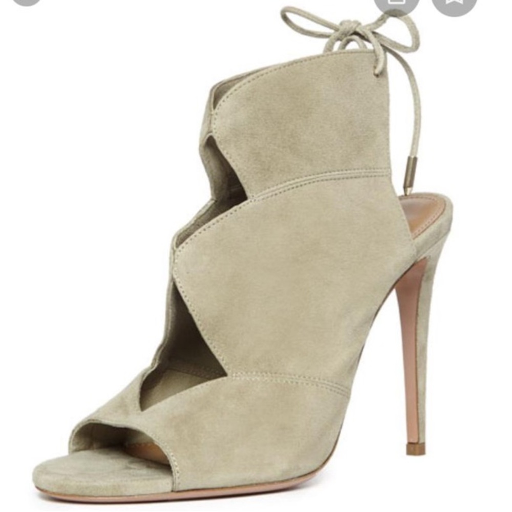 Aquazzura nude suede cutout Pasadena bootie heels 37 7
